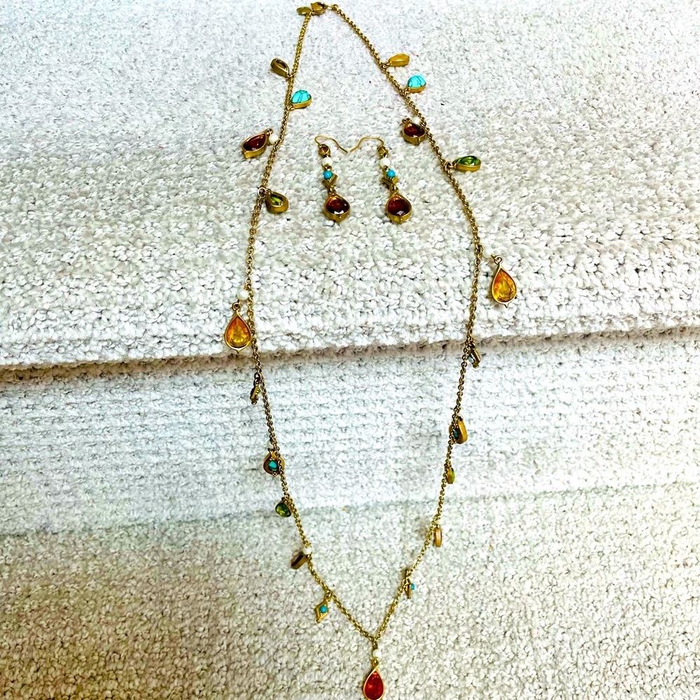 Lauren Ralph Lauren Gold Necklace with Colorful Teardrop Accents